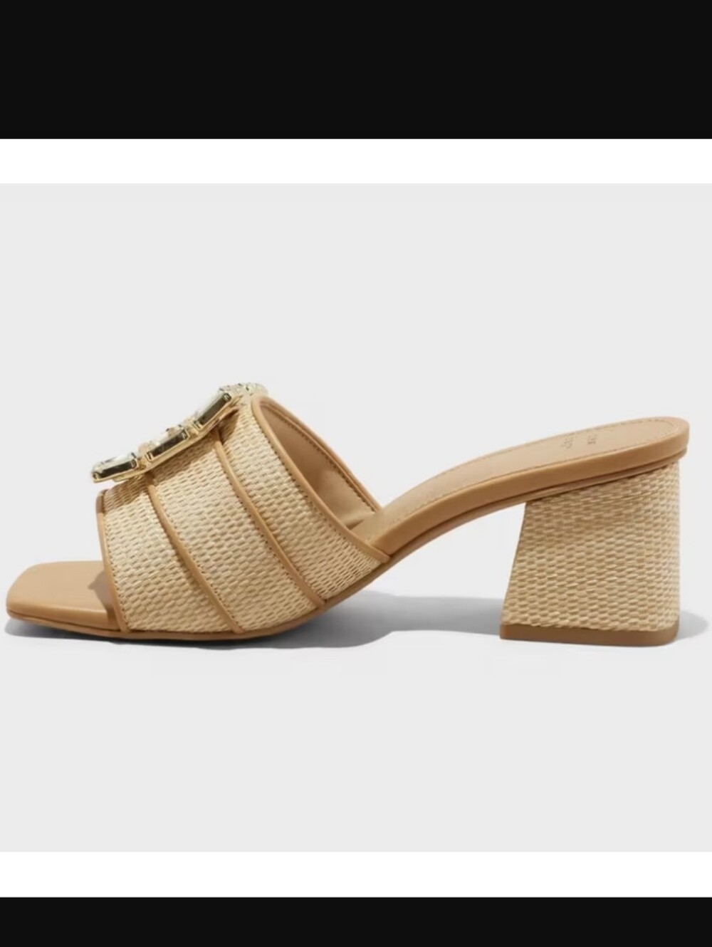 New w/Tags A New Day Kathleen Embellished Rafia Buckle Block Heel Mule Sandals - Picture 2 of 5